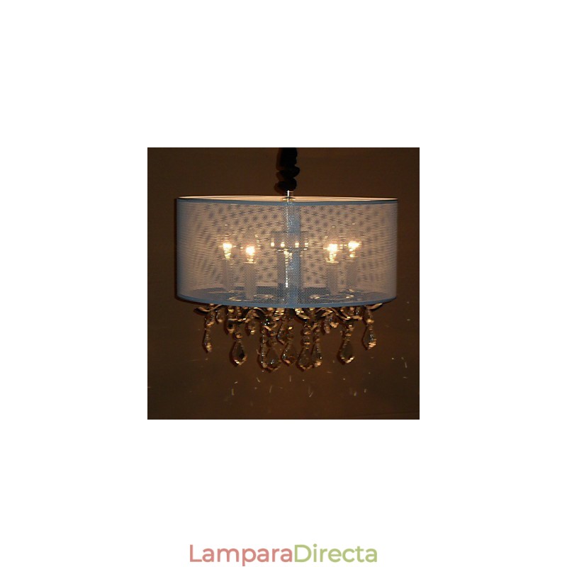 Lámpara colgante contemporánea de cristal con 5 luces y pantalla semitransparente