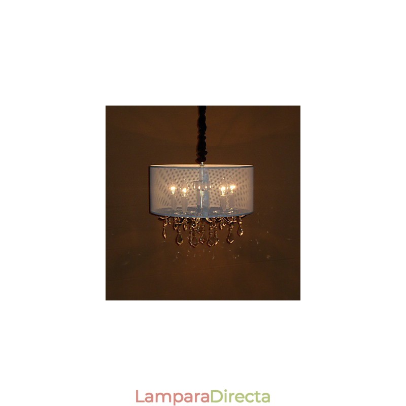 Lámpara colgante contemporánea de cristal con 5 luces y pantalla semitransparente