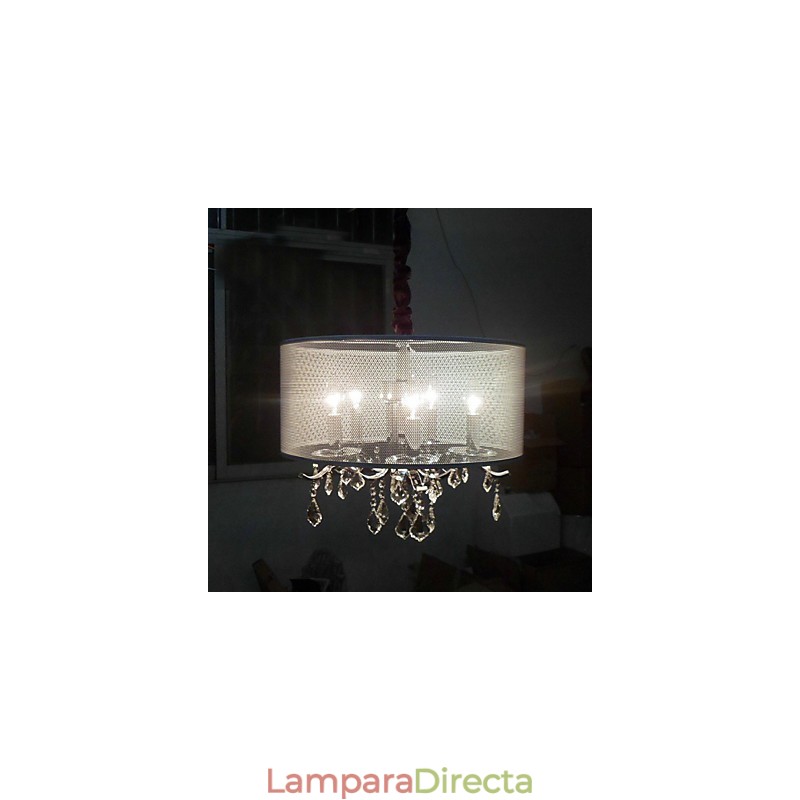 Lámpara colgante contemporánea de cristal con 5 luces y pantalla semitransparente