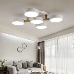 Lámpara de techo empotrada de estilo nórdico moderno y contemporáneo de madera con pantalla acrílica