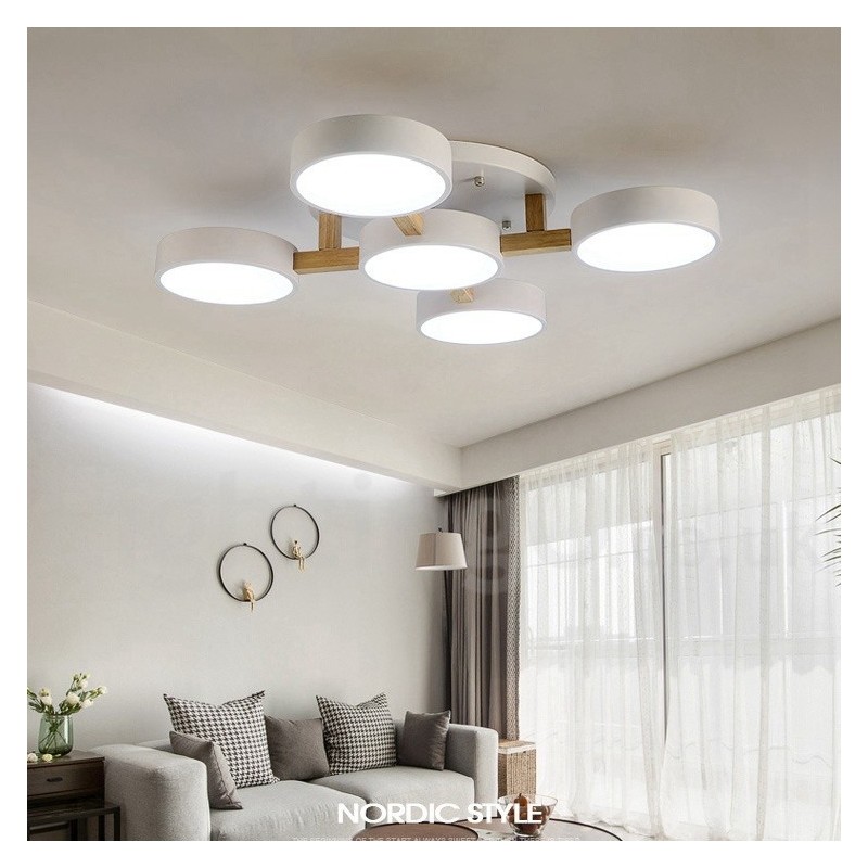 Lámpara de techo empotrada de estilo nórdico moderno y contemporáneo de madera con pantalla acrílica