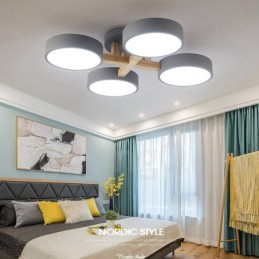 Lámpara de techo empotrada de estilo nórdico moderno y contemporáneo de madera con pantalla acrílica