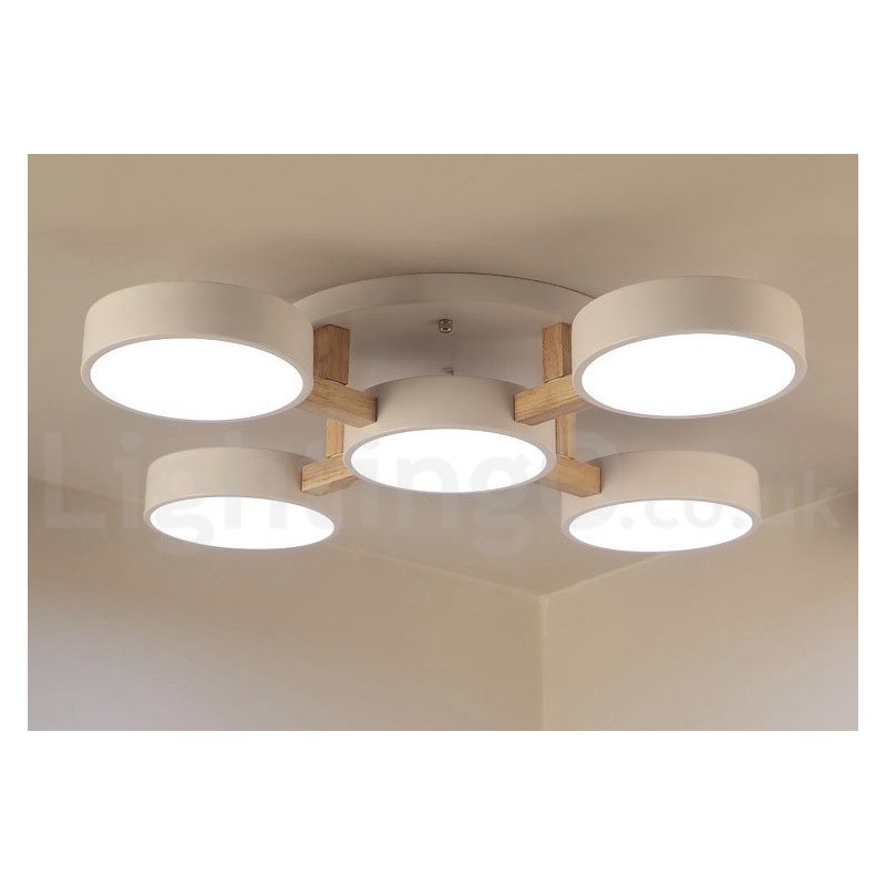 Lámpara de techo empotrada de estilo nórdico moderno y contemporáneo de madera con pantalla acrílica