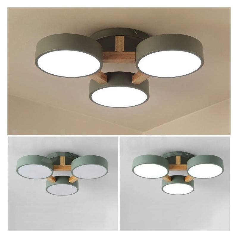 Lámpara de techo empotrada de estilo nórdico moderno y contemporáneo de madera con pantalla acrílica
