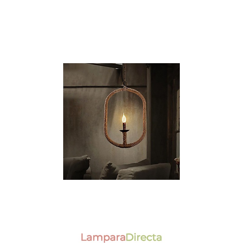 Lámpara de araña retro de cuerda de cáñamo de 1 lámpara, estilo rústico retro