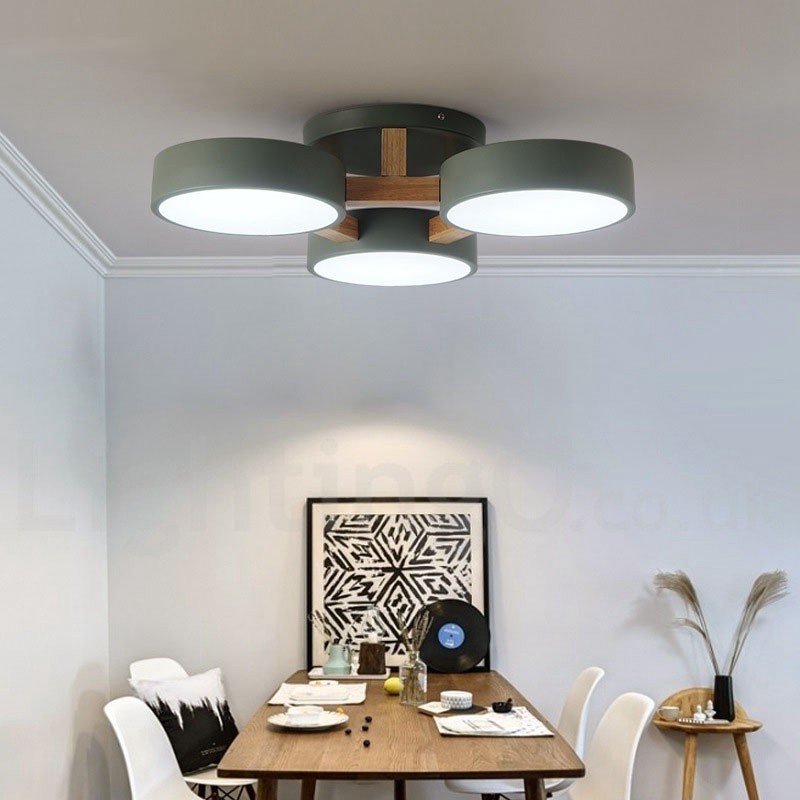Lámpara de techo empotrada de estilo nórdico moderno y contemporáneo de madera con pantalla acrílica