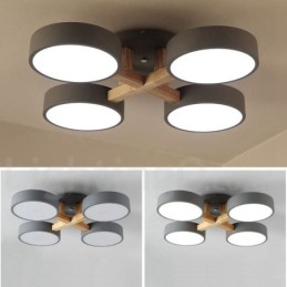 Lámpara de techo empotrada de estilo nórdico moderno y contemporáneo de madera con pantalla acrílica
