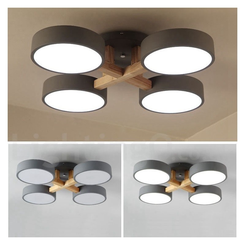 Lámpara de techo empotrada de estilo nórdico moderno y contemporáneo de madera con pantalla acrílica