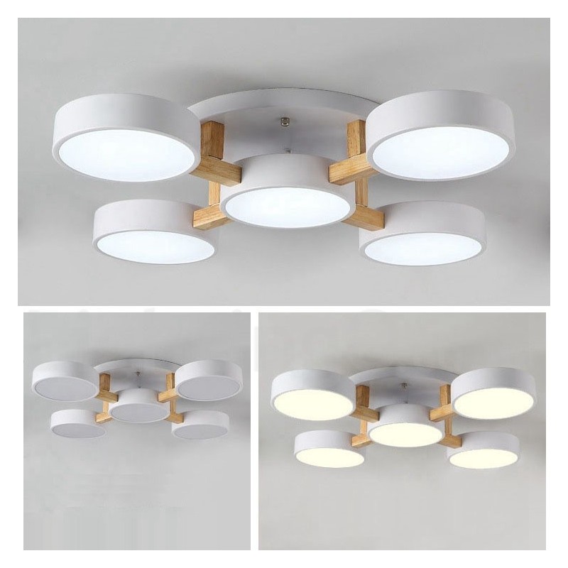 Lámpara de techo empotrada de estilo nórdico moderno y contemporáneo de madera con pantalla acrílica