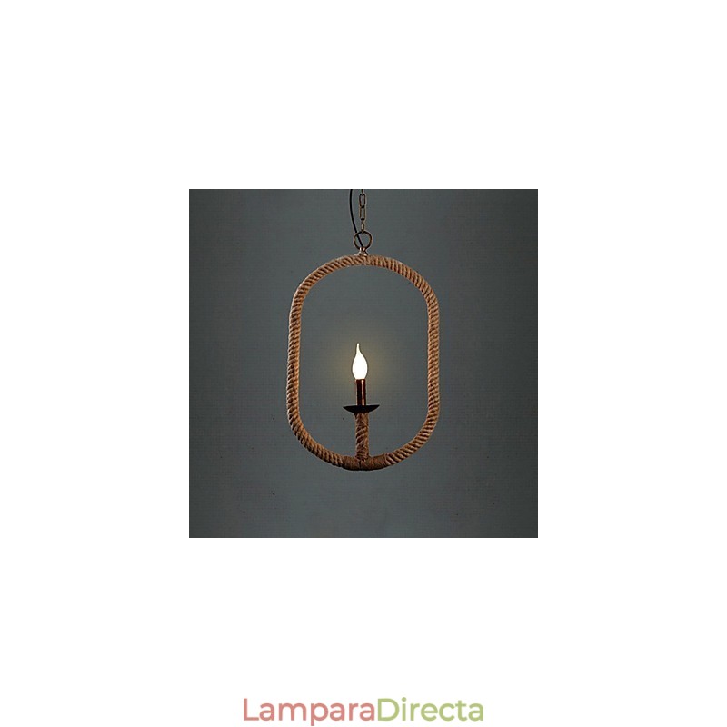 Lámpara de araña retro de cuerda de cáñamo de 1 lámpara, estilo rústico retro