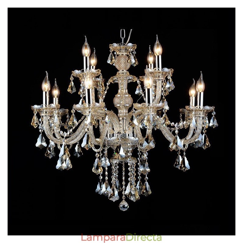 Lámpara de araña moderna de cristal K9 de 12 luces color coñac retro