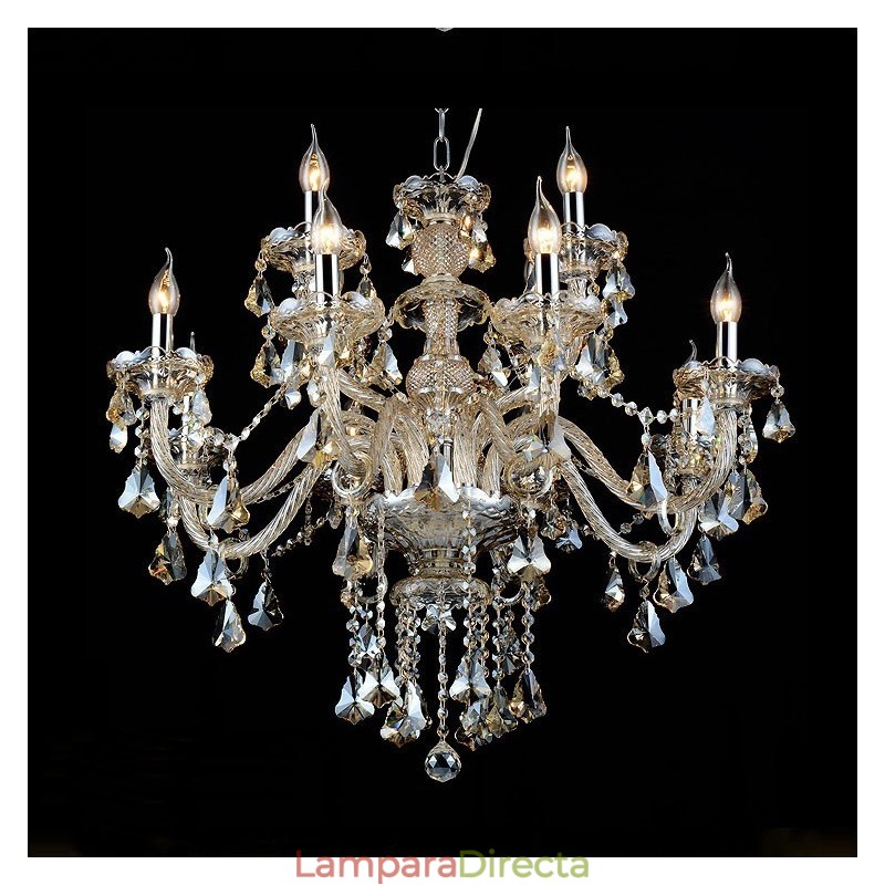 Lámpara de araña moderna de cristal K9 de 12 luces color coñac retro