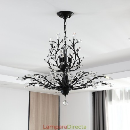 Lámpara de araña de hierro con pintura de cristal y lámpara de iluminación moderna de cristal Lámpara de araña de hierro con pintura de cristal y lámpara de iluminación moderna de cristal