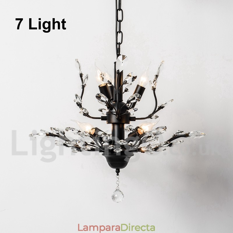 Lámpara de araña de hierro con pintura de cristal y lámpara de iluminación moderna de cristal