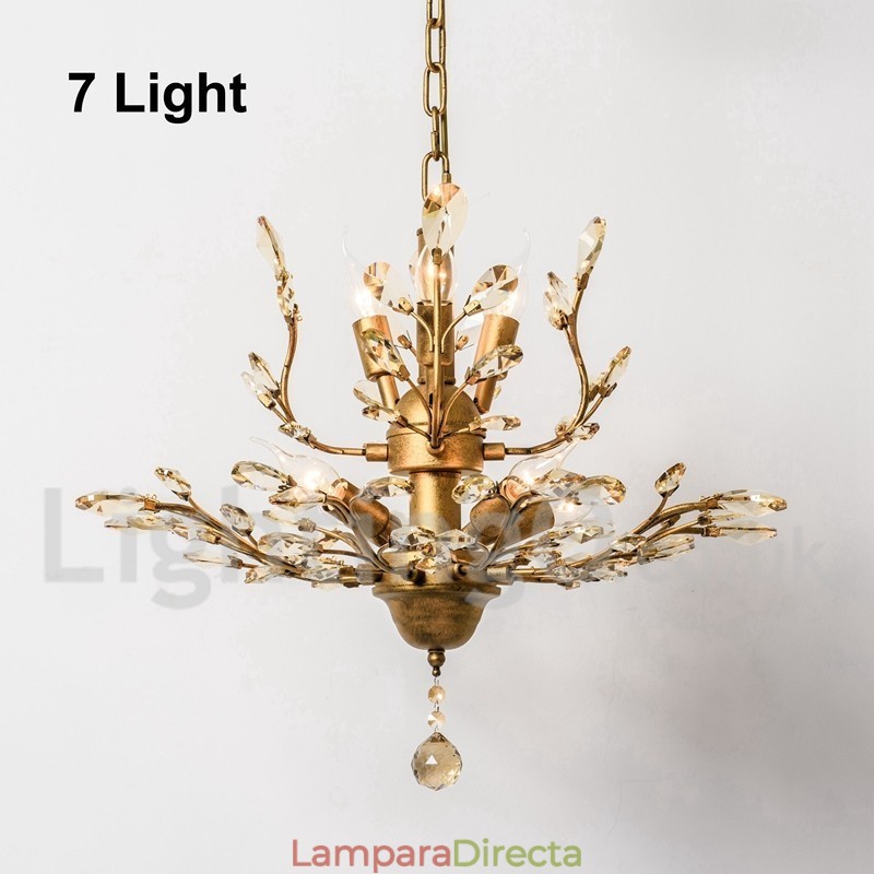 Lámpara de araña de hierro con pintura de cristal y lámpara de iluminación moderna de cristal
