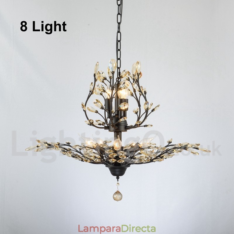 Lámpara de araña de hierro con pintura de cristal y lámpara de iluminación moderna de cristal