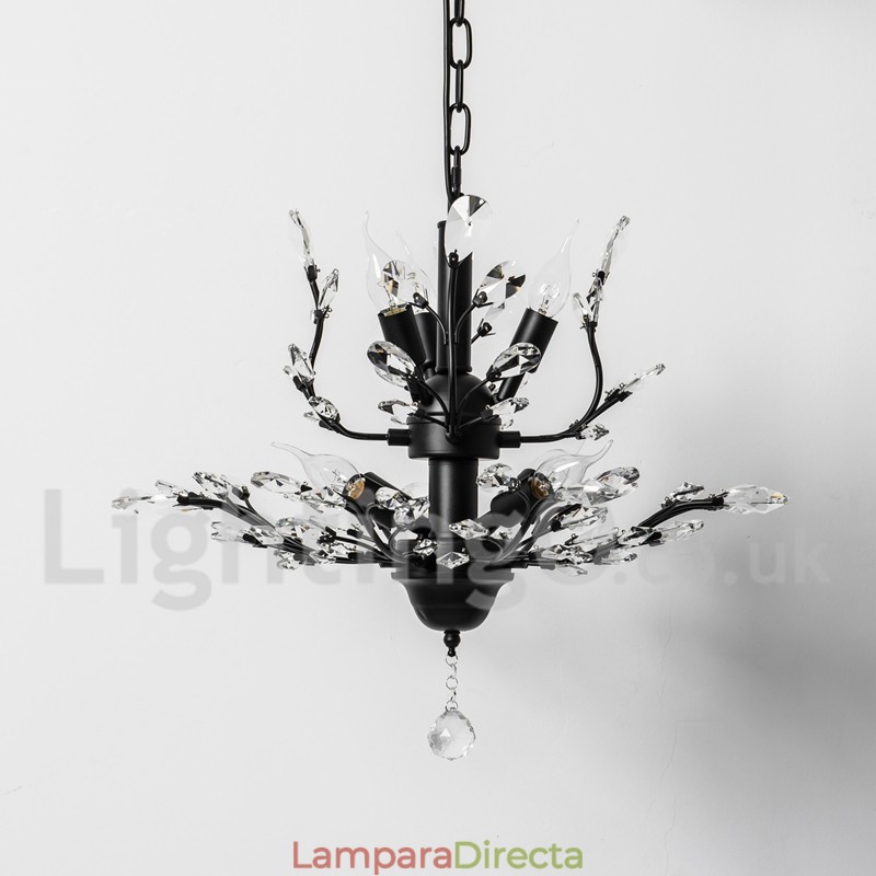 Lámpara de araña de hierro con pintura de cristal y lámpara de iluminación moderna de cristal