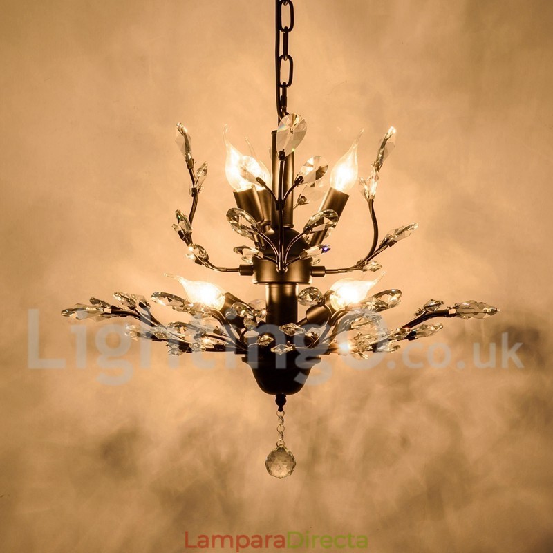 Lámpara de araña de hierro con pintura de cristal y lámpara de iluminación moderna de cristal