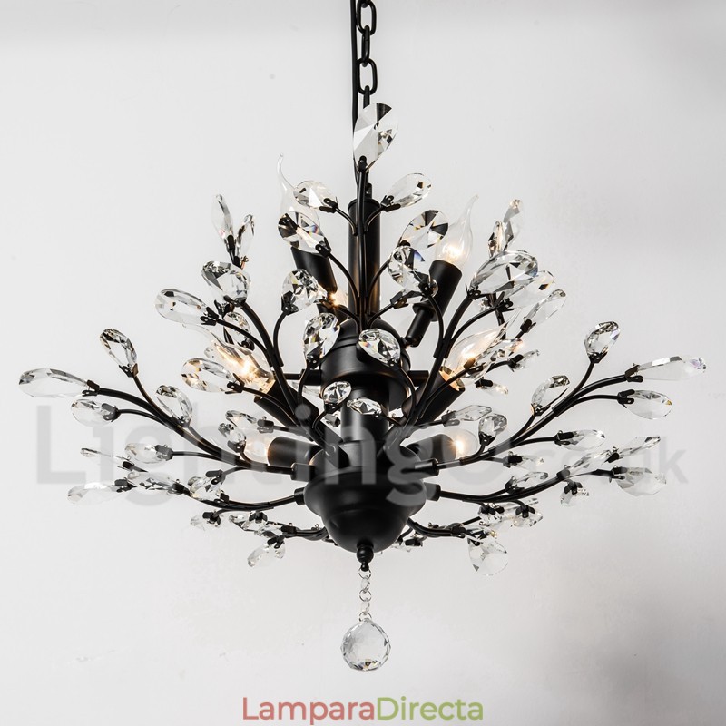 Lámpara de araña de hierro con pintura de cristal y lámpara de iluminación moderna de cristal