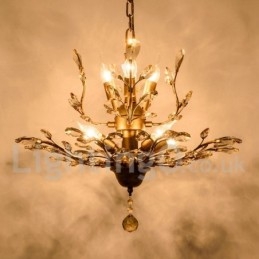 Lámpara de araña de hierro con pintura de cristal y lámpara de iluminación moderna de cristal