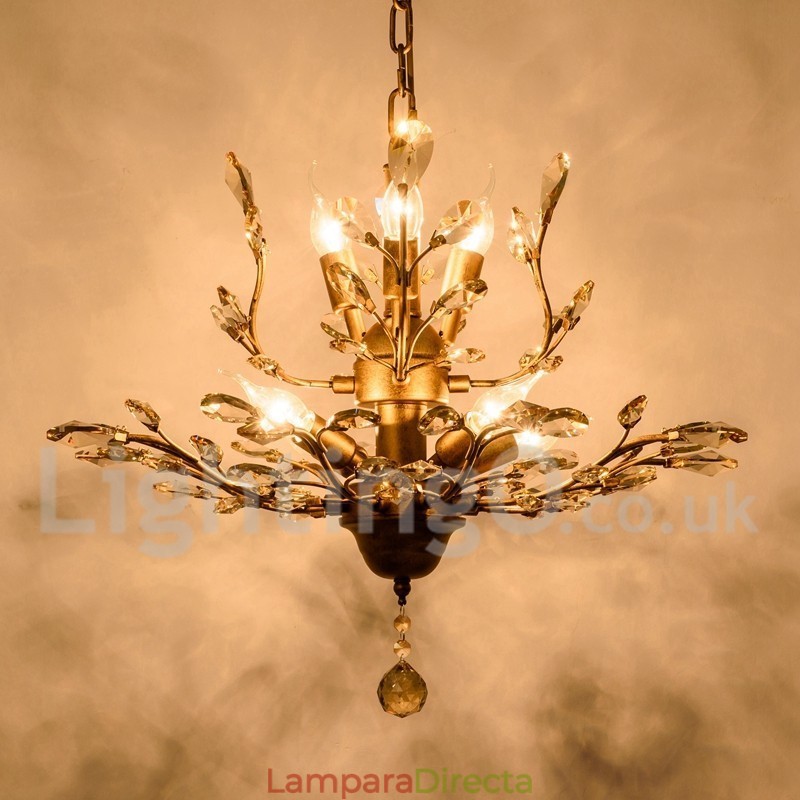 Lámpara de araña de hierro con pintura de cristal y lámpara de iluminación moderna de cristal