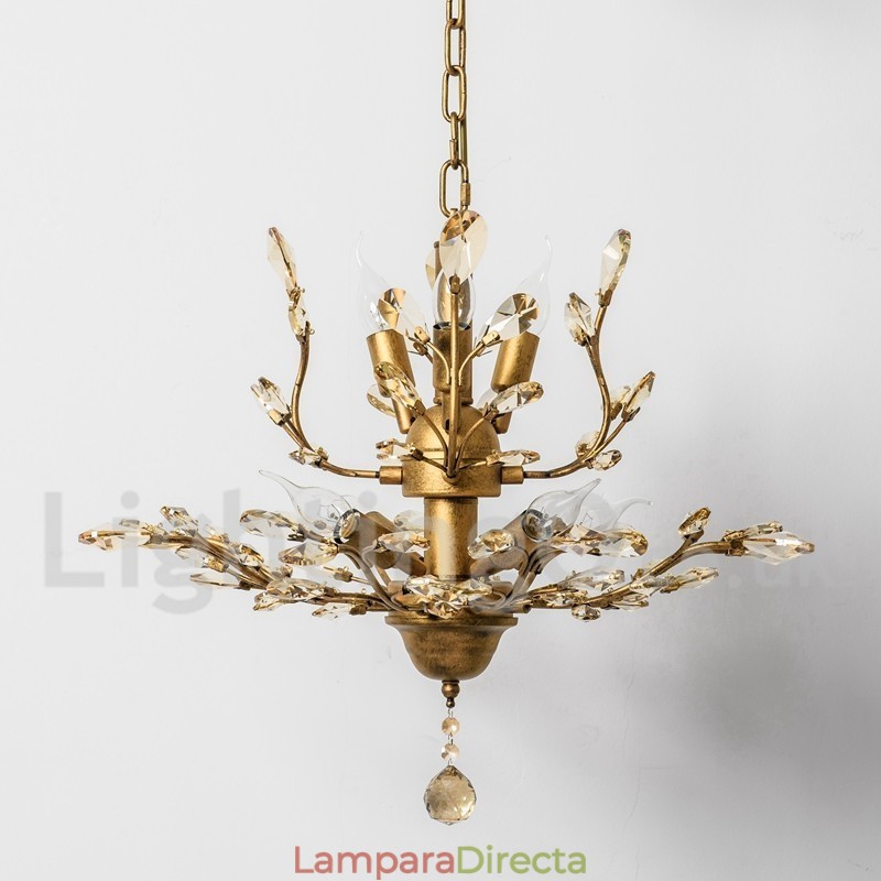 Lámpara de araña de hierro con pintura de cristal y lámpara de iluminación moderna de cristal