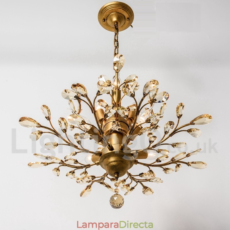 Lámpara de araña de hierro con pintura de cristal y lámpara de iluminación moderna de cristal
