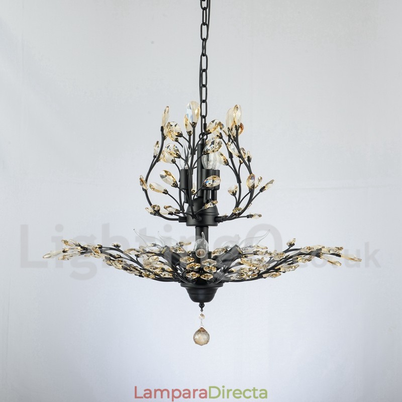 Lámpara de araña de hierro con pintura de cristal y lámpara de iluminación moderna de cristal