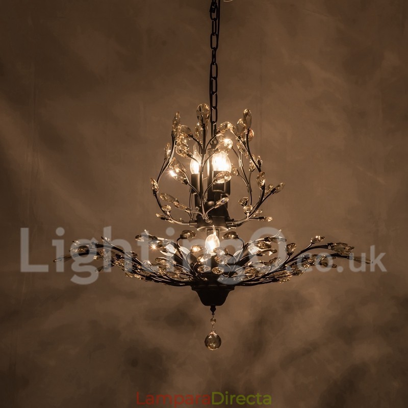 Lámpara de araña de hierro con pintura de cristal y lámpara de iluminación moderna de cristal