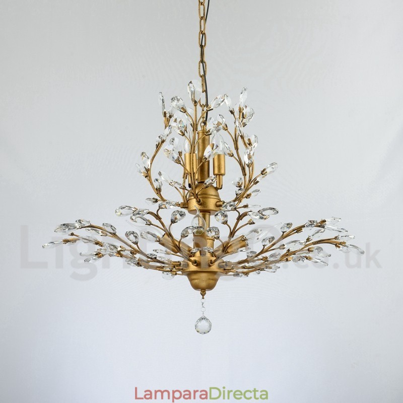 Lámpara de araña de hierro con pintura de cristal y lámpara de iluminación moderna de cristal