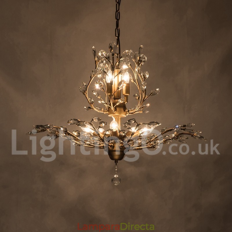 Lámpara de araña de hierro con pintura de cristal y lámpara de iluminación moderna de cristal
