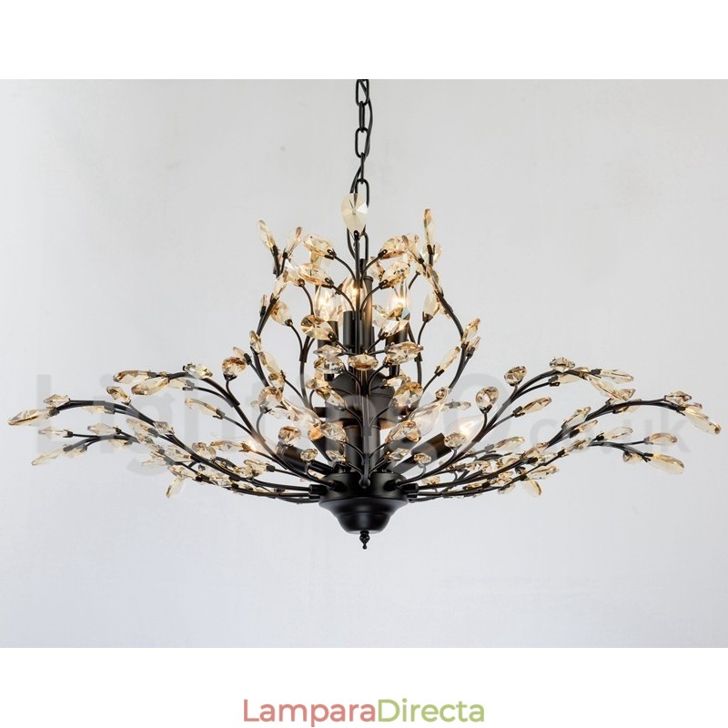 Lámpara de araña de hierro con pintura de cristal y lámpara de iluminación moderna de cristal