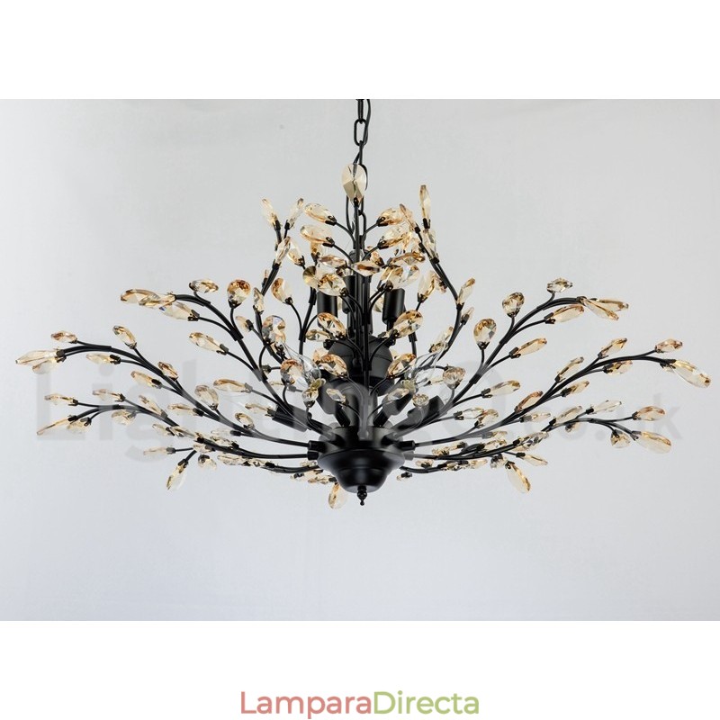Lámpara de araña de hierro con pintura de cristal y lámpara de iluminación moderna de cristal