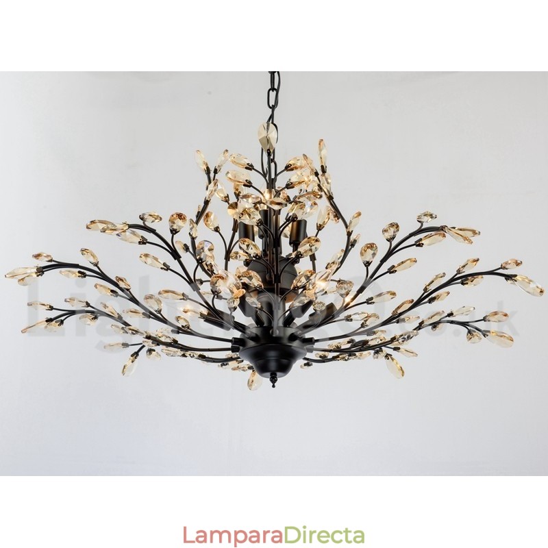 Lámpara de araña de hierro con pintura de cristal y lámpara de iluminación moderna de cristal