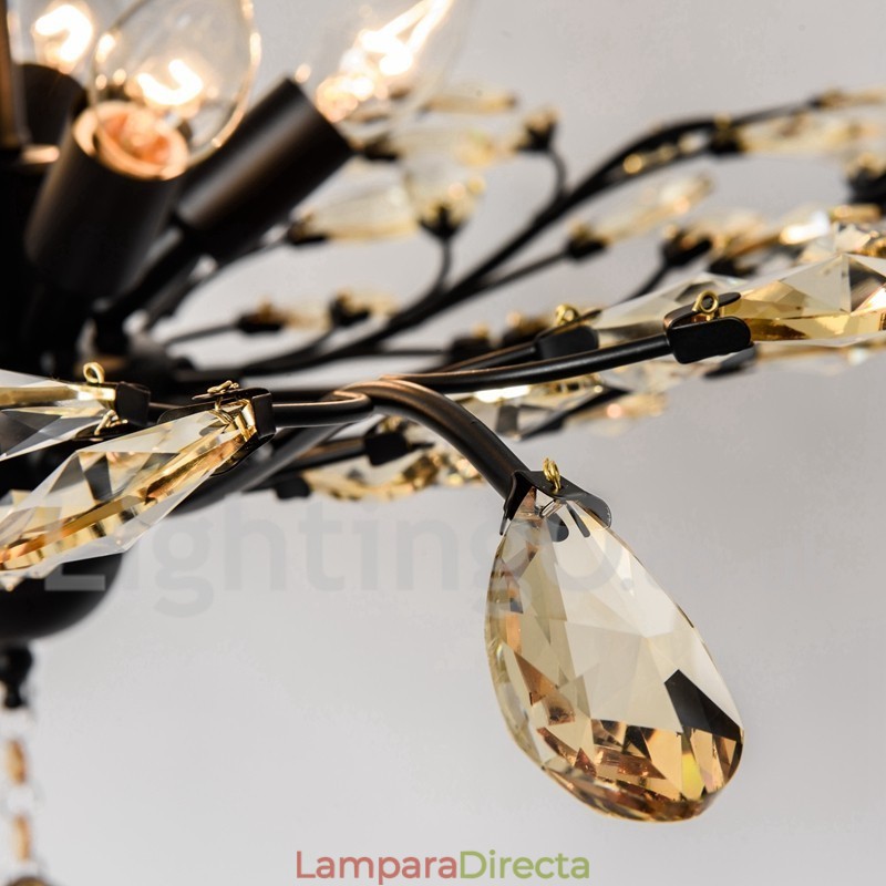 Lámpara de araña de hierro con pintura de cristal y lámpara de iluminación moderna de cristal