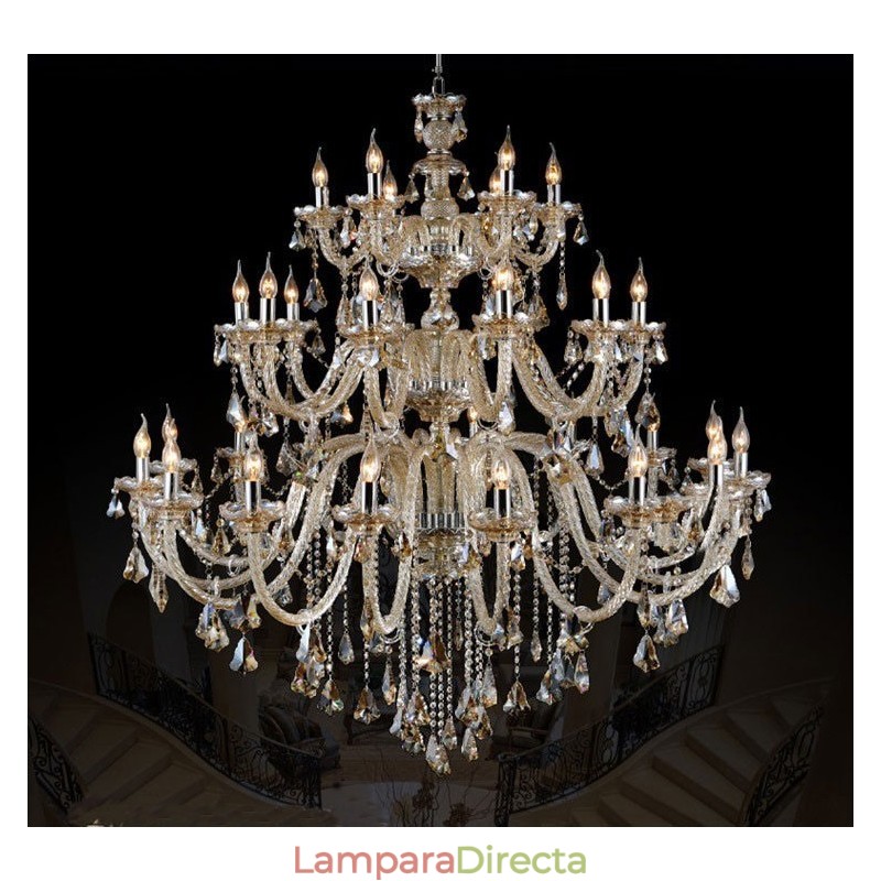 Lámpara de araña moderna y lujosa de cristal K9 color coñac retro de 3 niveles, extragrande