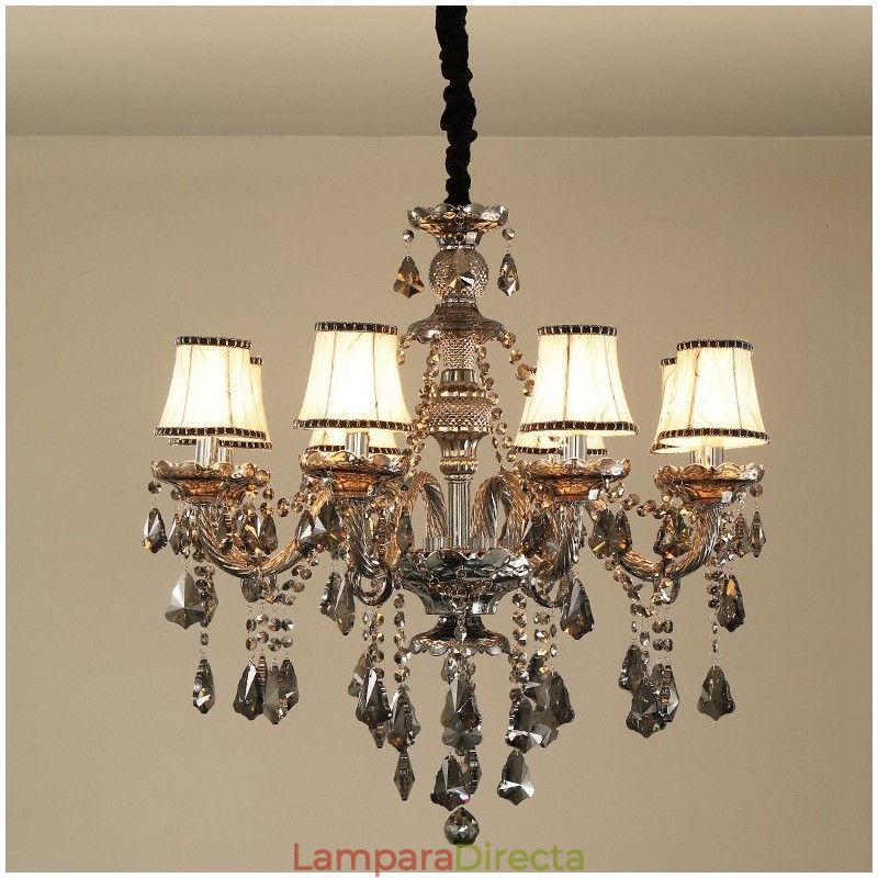 Lámpara de araña de cristal K9 de 8 luces, color gris retro