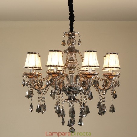 Lámpara de araña de cristal K9 de 8 luces, color gris retro Lámpara de araña de cristal K9 de 8 luces, color gris retro