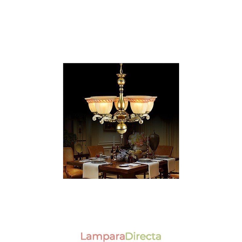 Lámpara de araña de cinco luces de bronce, estilo europeo retro clásico.
