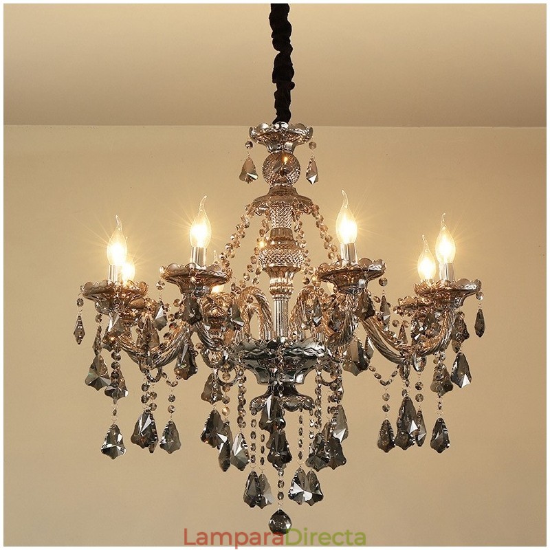 Lámpara de araña de cristal K9 de 8 luces, color gris retro