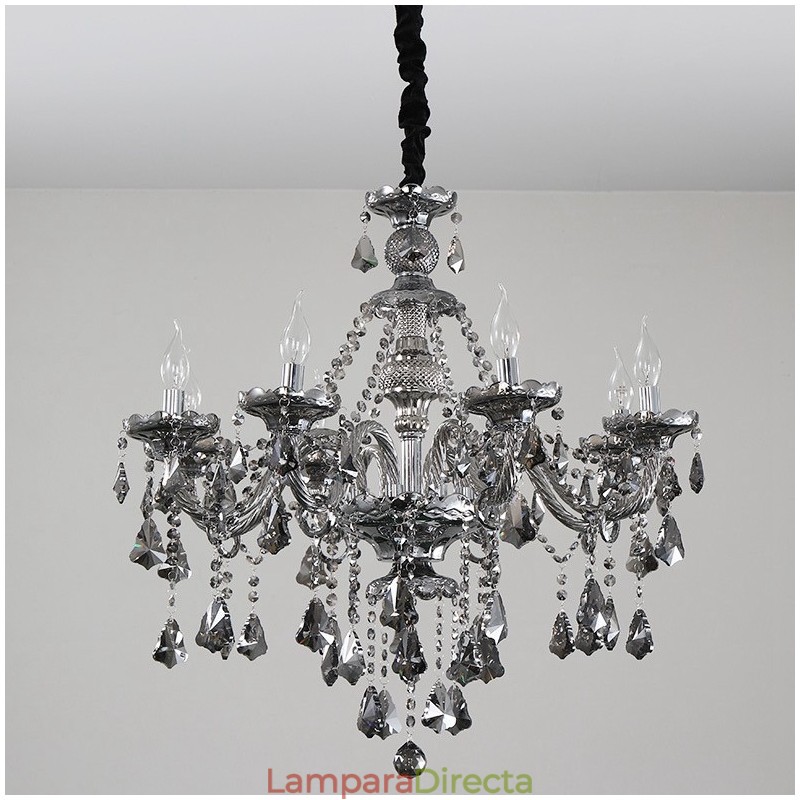 Lámpara de araña de cristal K9 de 8 luces, color gris retro