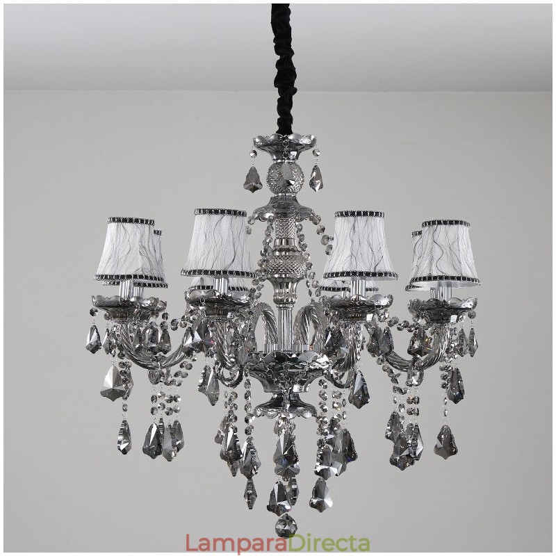 Lámpara de araña de cristal K9 de 8 luces, color gris retro