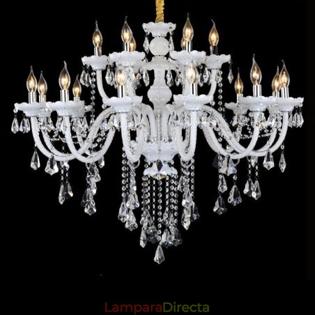 Lámpara de araña de cristal transparente K9 de 15 luces, estilo retro, color blanco Lámpara de araña de cristal transparente K9 de 15 luces, estilo retro, color blanco