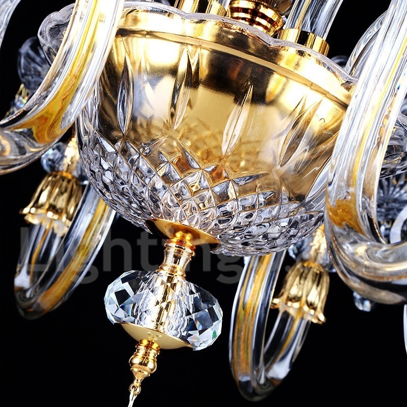 Lámpara de araña de cristal transparente K9 de color dorado retro