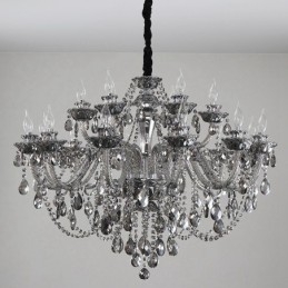 Lámpara de araña grande de cristal K9 de 18 luces, color gris retro