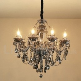 Lámpara de araña grande de cristal K9 de 8 luces, color gris retro