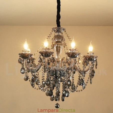 Lámpara de araña grande de cristal K9 de 8 luces, color gris retro Lámpara de araña grande de cristal K9 de 8 luces, color gris retro