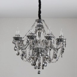 Lámpara de araña grande de cristal K9 de 8 luces, color gris retro
