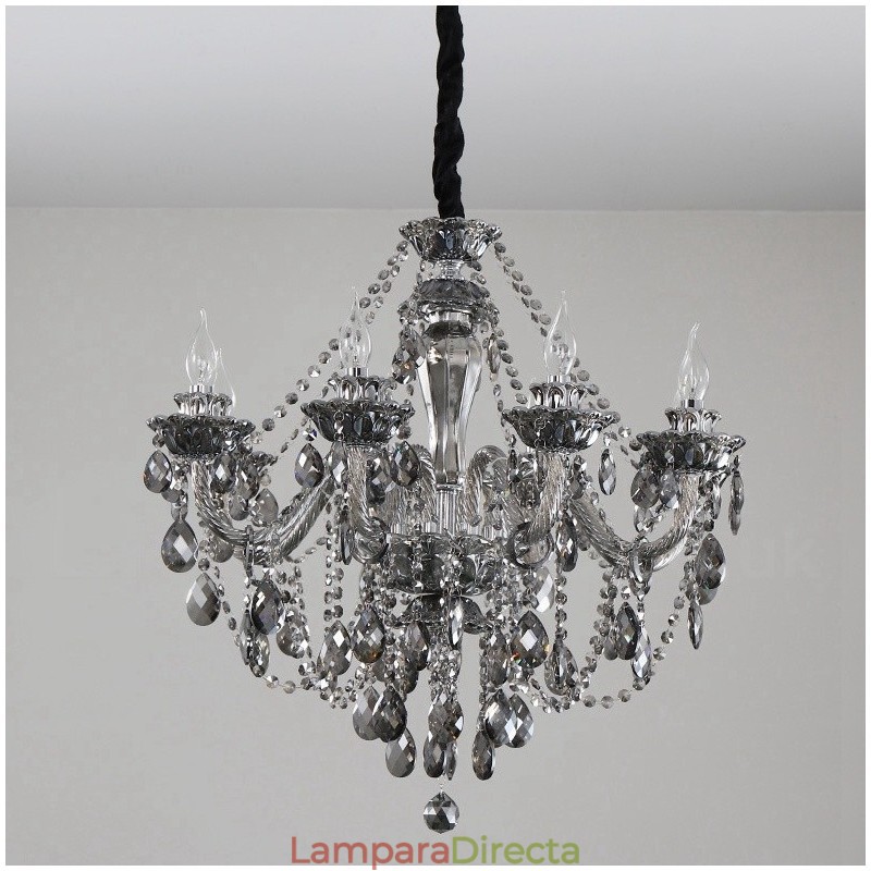 Lámpara de araña grande de cristal K9 de 8 luces, color gris retro