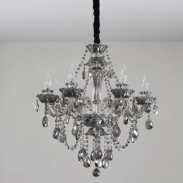 Lámpara de araña grande de cristal K9 de 6 luces, color gris retro